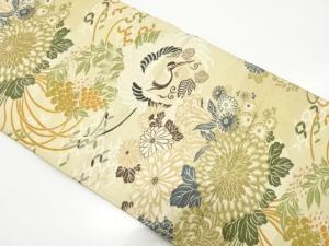 アンティーク　鶴に菊・南天模様織り出し丸帯（材料）